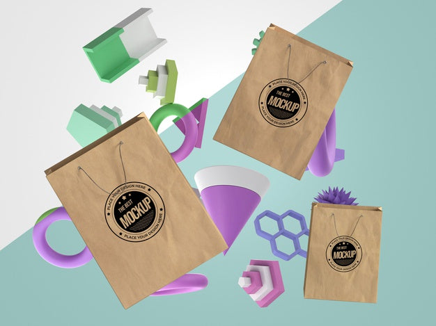 Free Abstract Mock-Up Merchandise With Paper Bags Psd
