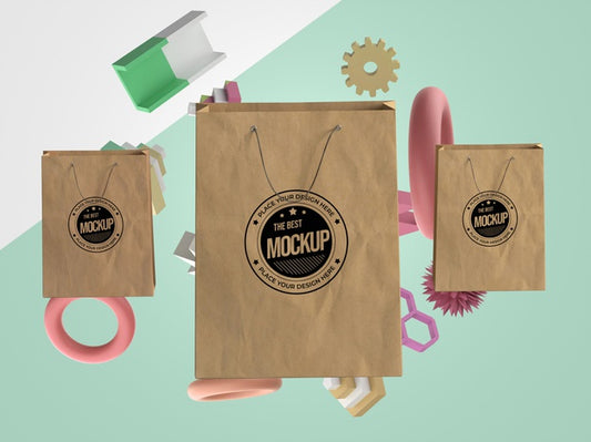 Free Abstract Mock-Up Merchandise With Shopping Bags Psd