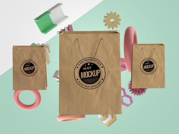 Free Abstract Mock-Up Merchandise With Shopping Bags Psd