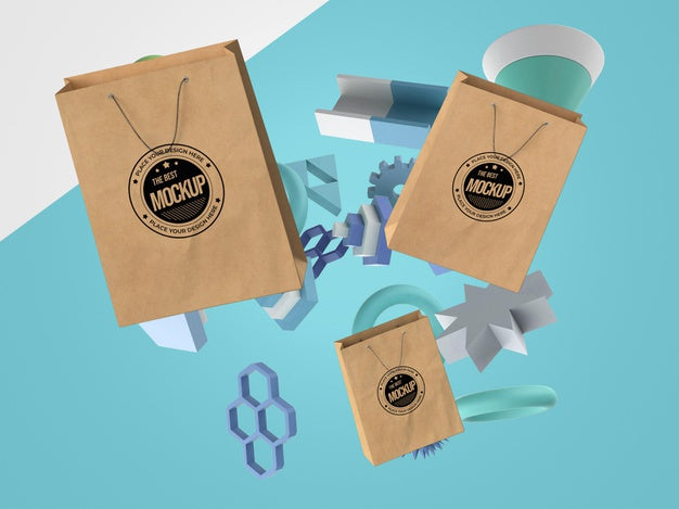 Free Abstract Mock-Up Merchandise With Shopping Bags Psd