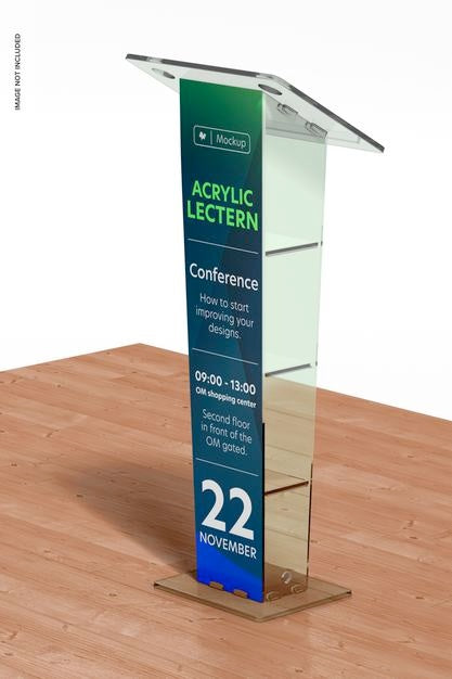 Free Acrylic Lectern Mockup, Perspective View Psd