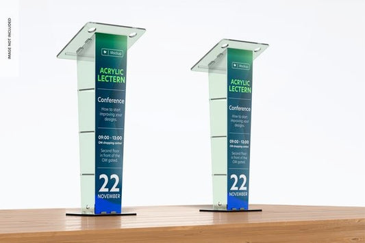 Free Acrylic Lecterns Mockup, Perspective View Psd