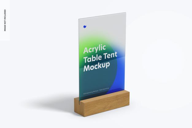 Free Acrylic Table Tent With Wood Base Mockup Psd