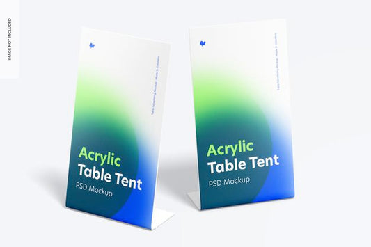 Free Acrylic Table Tents Mockup, Front View Psd