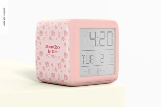 Free Alarm Clock For Kids Mockup, Perspective Psd