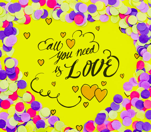 Free All You Need Is Love Quote Confetti Frame Shape Psd