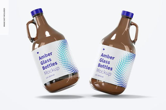 Free Amber Glass Bottles With Handle Jar Mockup, Falling Psd