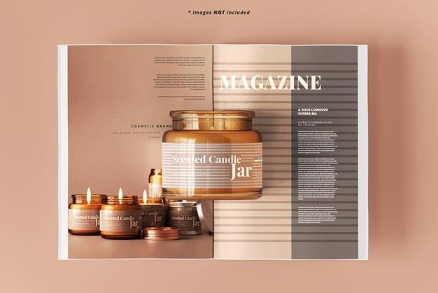 Free Amber Glass Candle Jar With Magazine Mockup Psd