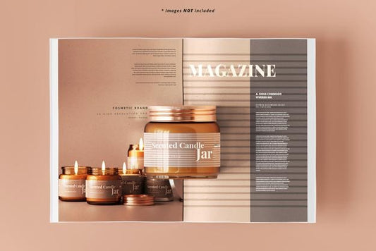 Free Amber Glass Candle Jar With Magazine Mockup Psd