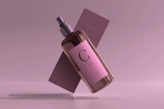 Free Amber Glass Cosmetic Spray Bottle And Box Mockup Psd
