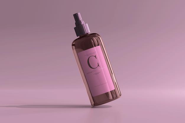 Free Amber Glass Cosmetic Spray Bottle Mockup Psd