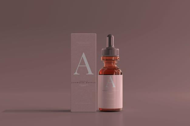 Free Amber Glass Dropper Bottle With Box Mockup Psd