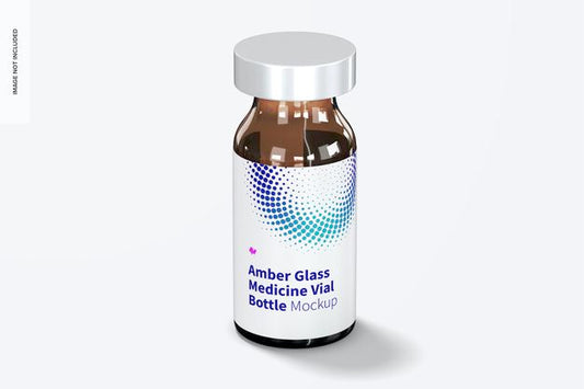 Free Amber Glass Medicine Vial Bottle Mockup Psd