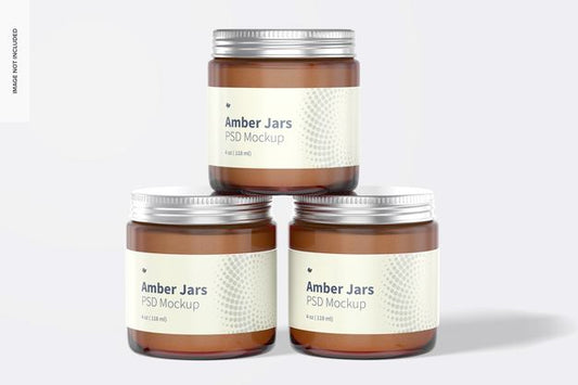 Free Amber Jars With Metallic Cap Mockup, Front View Psd