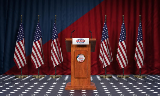 Free American Election Podium With Flags Mock-Up Psd