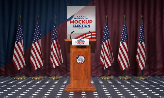 Free American Election Podium With Flags Psd
