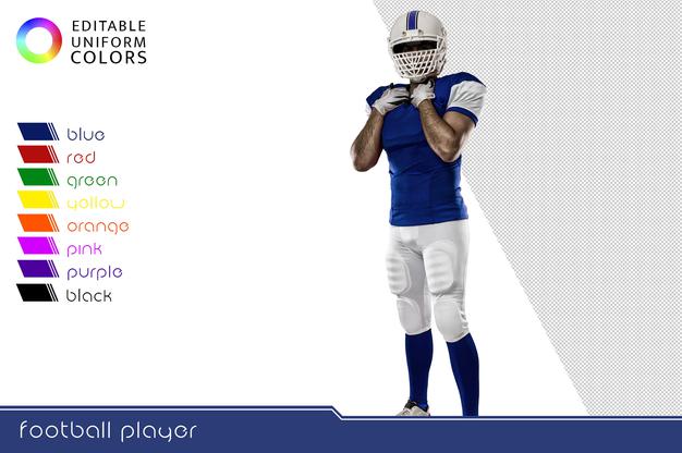 Free American Football Player With Several Colorful Uniforms Psd