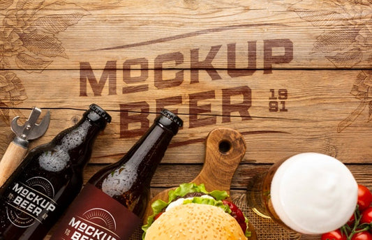 Free American Style Beer Mockup With Food Psd