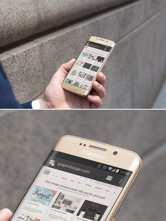 Free City Street Android MockUp PSD in Mans Hand