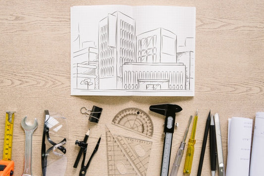 Free Architecture Composition With Paper Mockup Psd