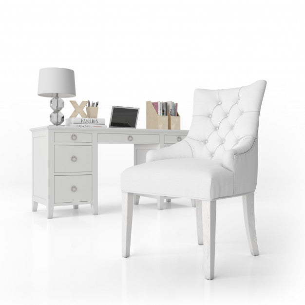 Free Armchair And Writing Desk With Office Supplies Psd
