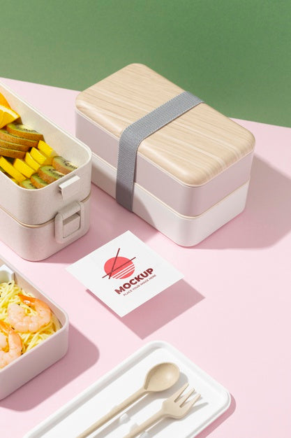 Free Arrangement Of Bento Box With Mock-Up Card Psd – CreativeBooster