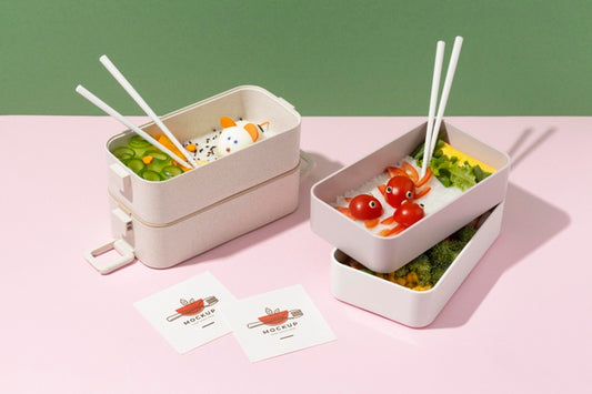 Free Arrangement Of Bento Box With Mock-Up Card Psd