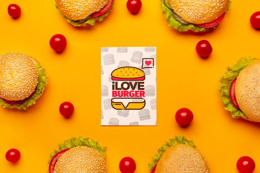 Free Arrangement Of Burgers And Tomatoes Mock-Up Psd