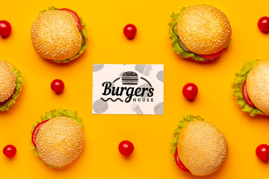 Free Arrangement Of Burgers And Tomatoes Top View Psd