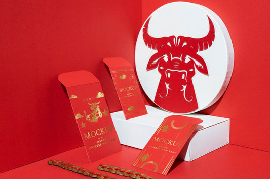 Free Arrangement Of Chinese New Year Mock-Up Elements Psd