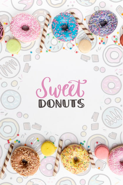 Free Arrangement Of Colorful Donuts With Mock-Up Psd