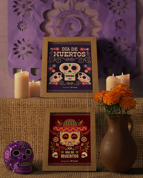Free Arrangement Of Colours And Designs For Day Of The Dead Mock-Ups Front View Psd
