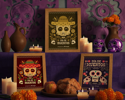 Free Arrangement Of Colours And Designs For Day Of The Dead Mock-Ups Psd