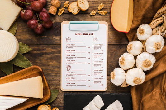 Free Arrangement Of Delicious Types Of Food With Clipboard Mock-Up Psd