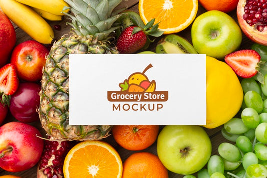 Free Arrangement Of Delicious Vegetables And Fruits With Mock-Up Card Psd