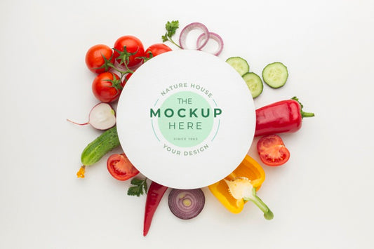 Free Arrangement Of Delicious Vegetables With Mock-Up Card Psd