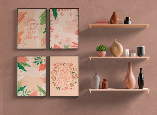 Free Arrangement Of Frames Mock-Up On The Wall Psd