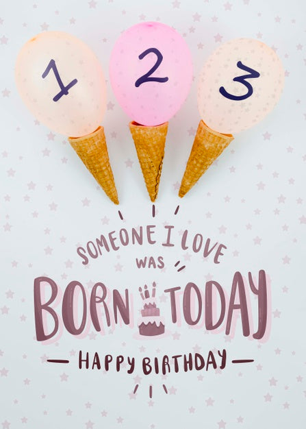 Free Arrangement Of Ice Cream Cones And Balloons Birthday Psd