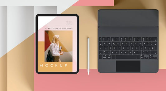 Free Arrangement Of Modern Tablet With Keyboard Psd