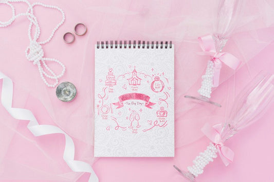 Free Arrangement Of Notepad With Wedding Ideas And Decorations Psd