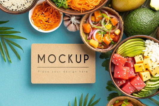 Free Arrangement Of Poke Bowls With Mock-Up Card Psd