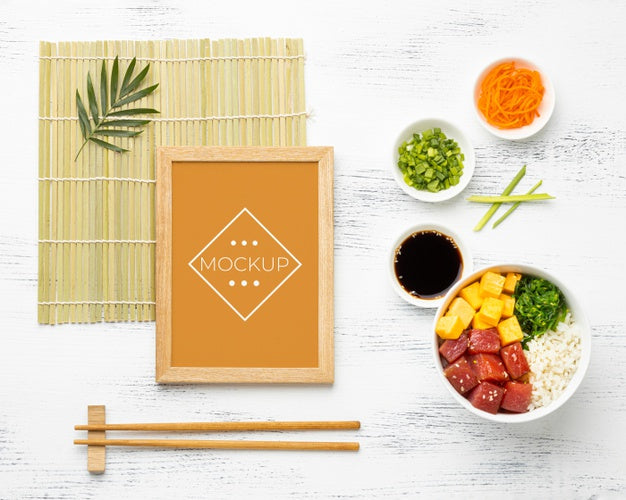 Free Arrangement Of Poke Bowls With Mock-Up Frame Psd