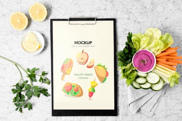 Free Arrangement Of Snacks With Clipboard Mock-Up Psd