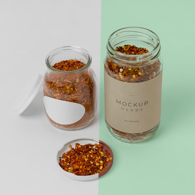 Free Arrangement Of Spices With Label Mock-Up Psd