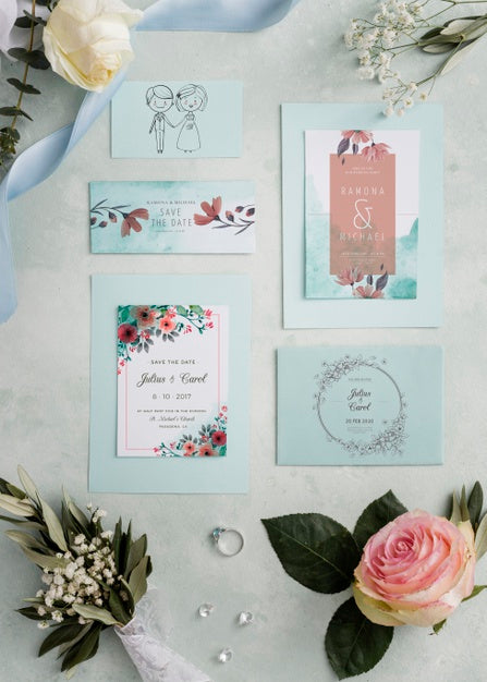 Free Arrangement Of Wedding Elements With Cards Mock-Up Psd