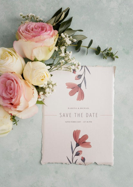 Free Arrangement Of Wedding Elements With Invitation Mock-Up Psd