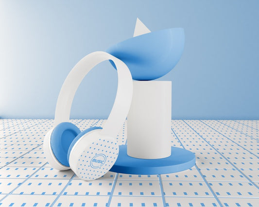 Free Arrangement With Blue And White Headphones Psd