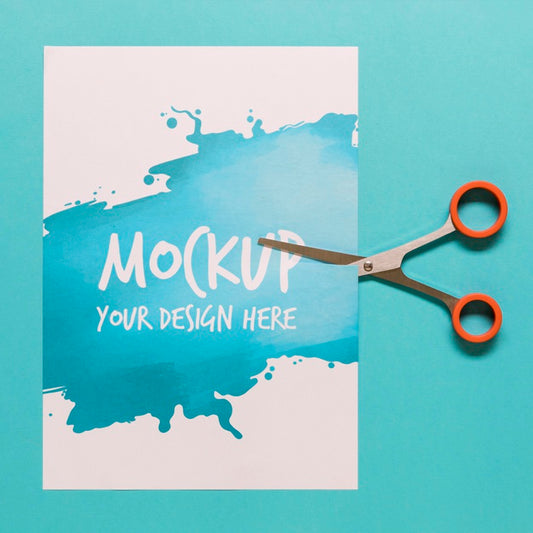 Free Arrangement With Card Mock-Up And Scissors Psd