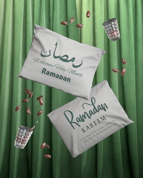 Free Arrangement With Falling Ramadan Pillows And Dried Dates Psd