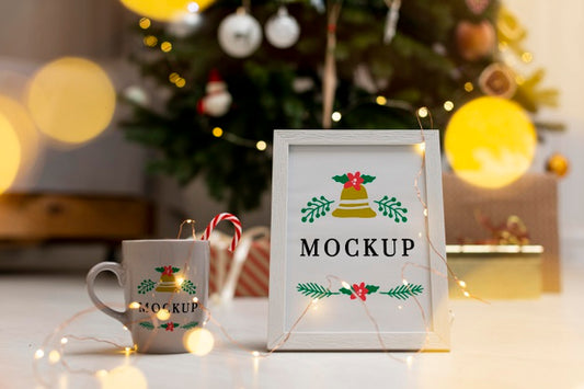 Free Arrangement With Frame And Cup Mock-Up Psd